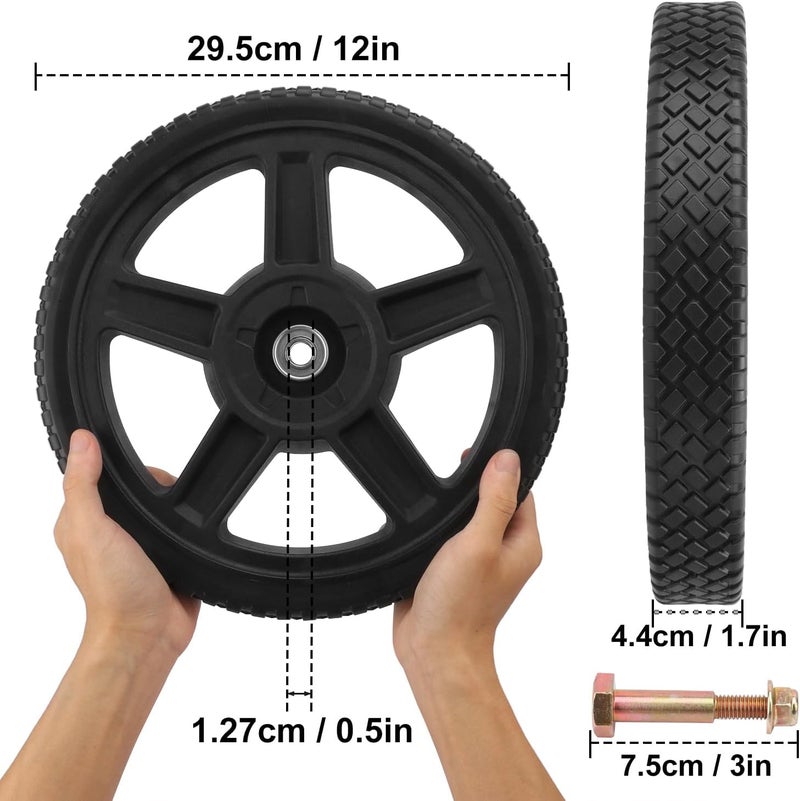 IHDYPPEW 2 Pack Lawn Mower Wheels, 12 x 1.75 Inch Camp Push Mower Wheel Kits, Wheel Chair Wheels, Push Lawn Mowers, Fits Most Standard push Lawn Mowers, Durable, Heavy-Duty & Easy-Install - Image 2